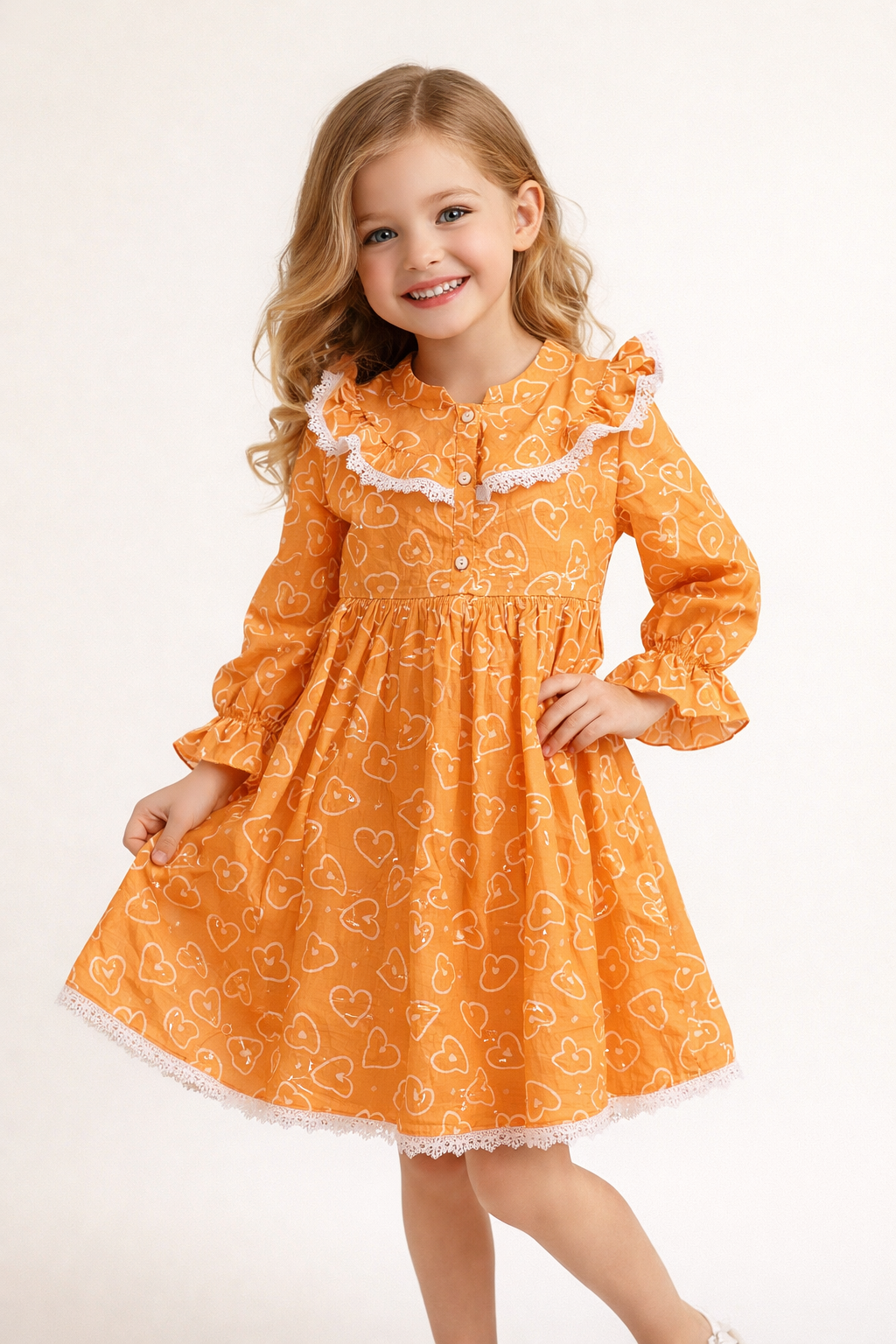 Cotton Printed Frock 1134 Orange