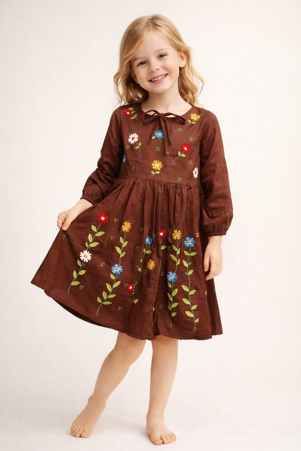 Cotton Embroidery Frock 1138 Brown
