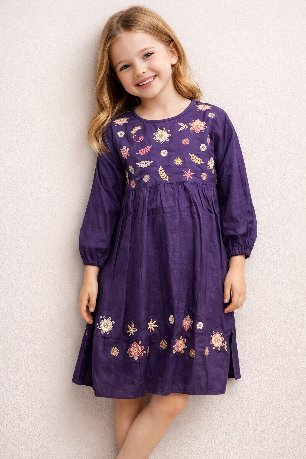 Cotton Embroidery Frock 1139 Purple