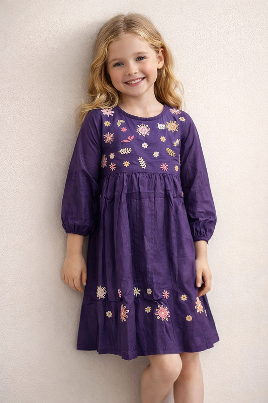 Cotton Embroidery Frock 1139 Purple