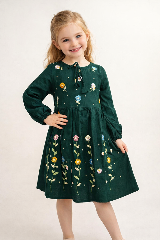 Cotton Embroidery Frock 1141 Green