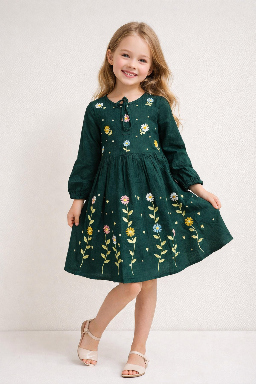 Cotton Embroidery Frock 1141 Green