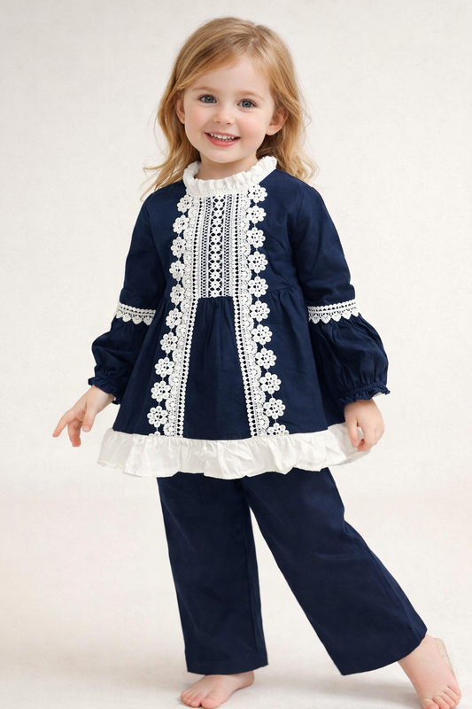 Cotton Lace Work Cord Set 1106 Blue