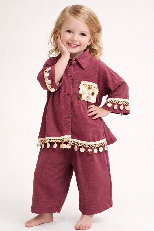 Cotton Embroidery Cord Set 1104 Wine