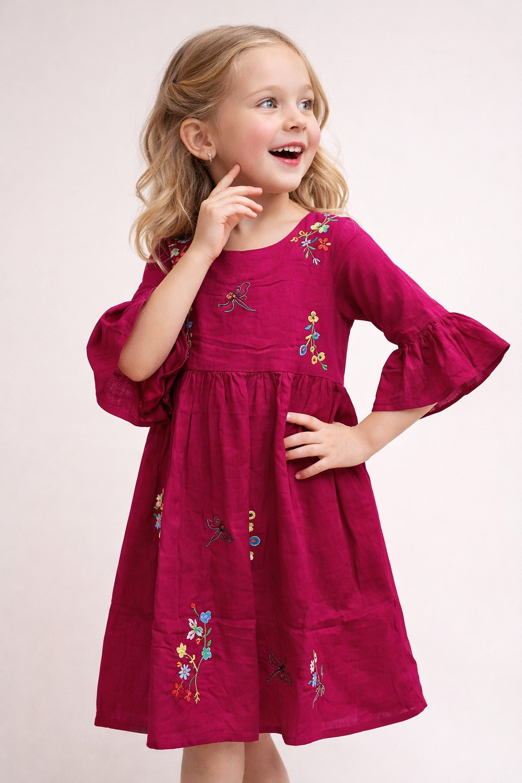 Cotton Embroidery Frock 1145 Pink