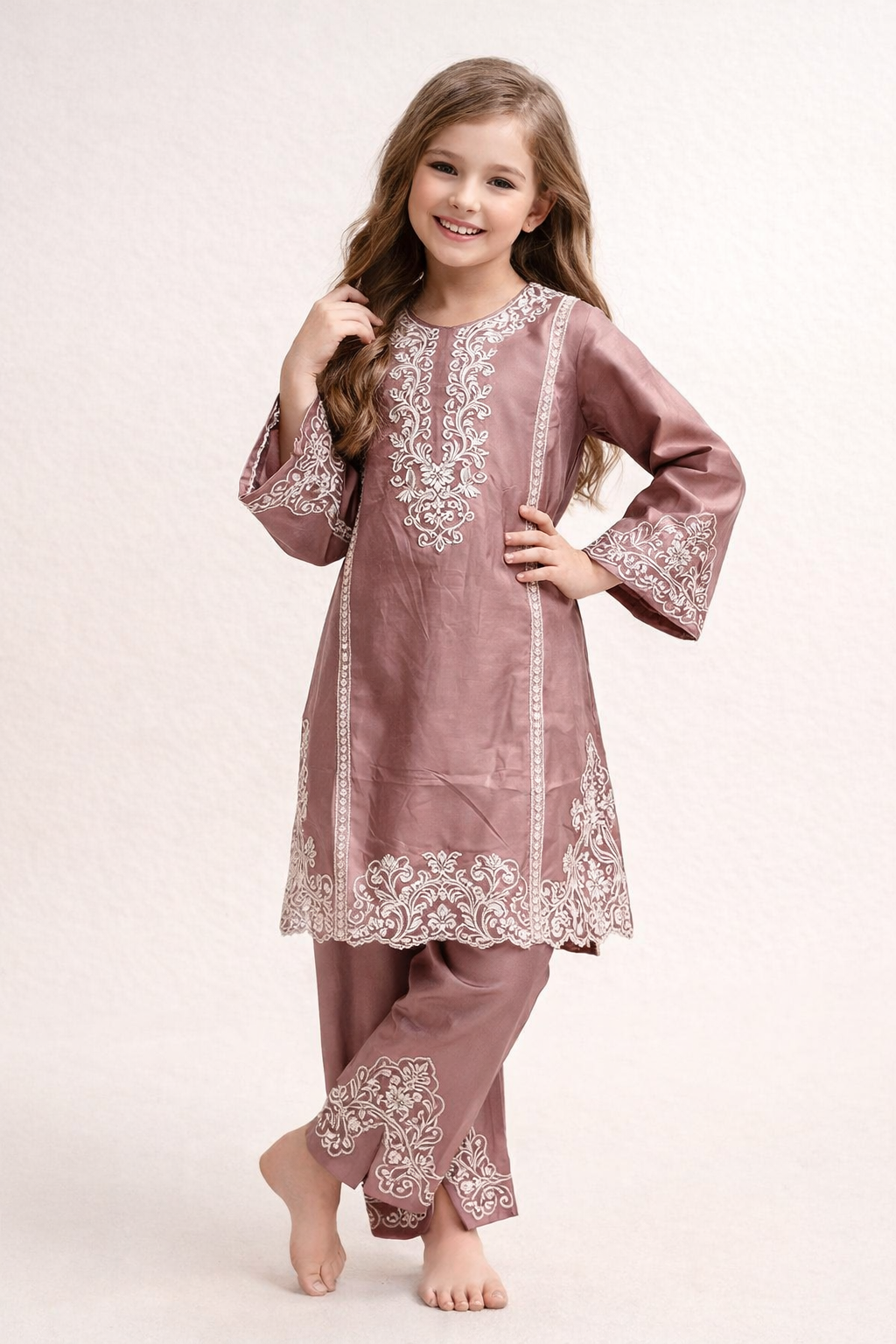 Cotton Embroidery Boot Cut Pant Set 1656 Rust