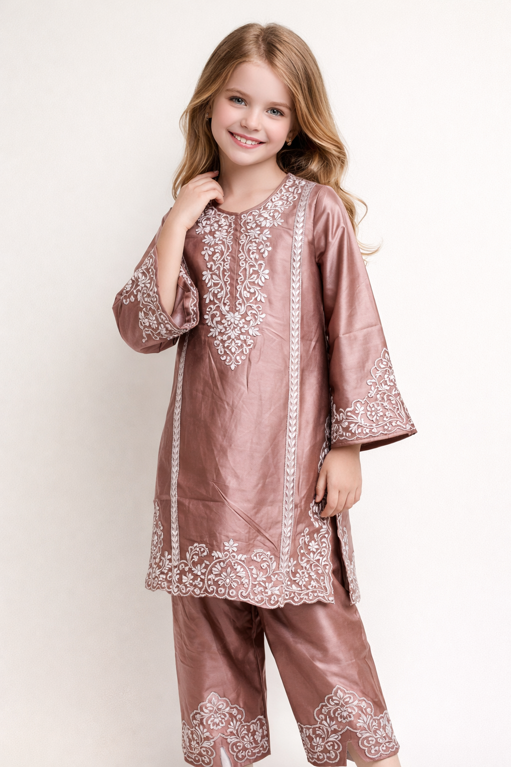 Cotton Embroidery Boot Cut Pant Set 1656 Rust