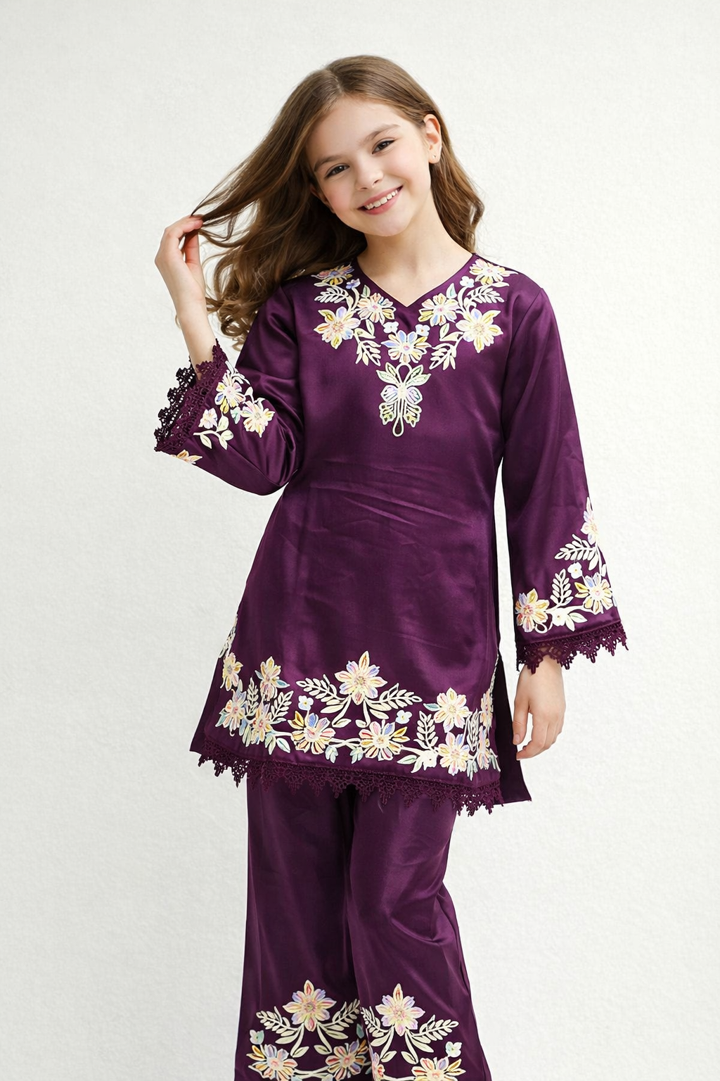 Cotton Embroidery Kurti Set 1499 Purple