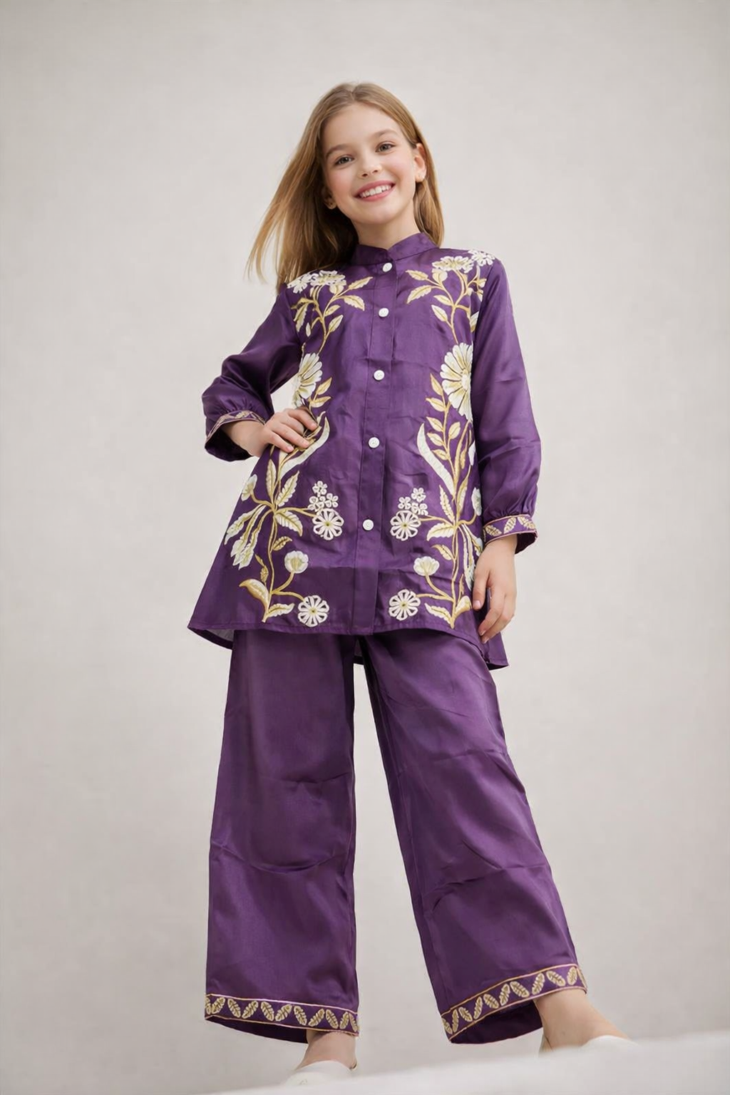 Cotton Embroidery Kurti Set 1500 Purple