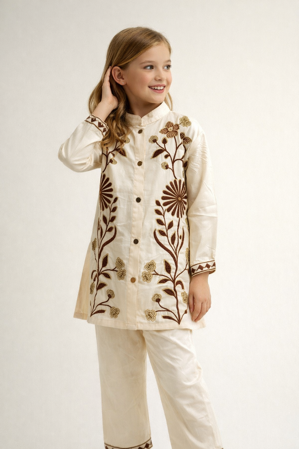 Cotton Embroidery Kurti Set 1501 Cream