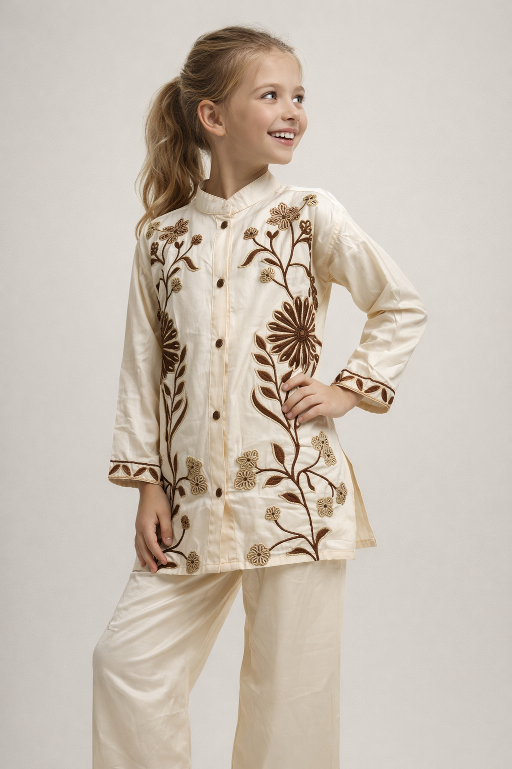 Cotton Embroidery Kurti Set 1501 Cream