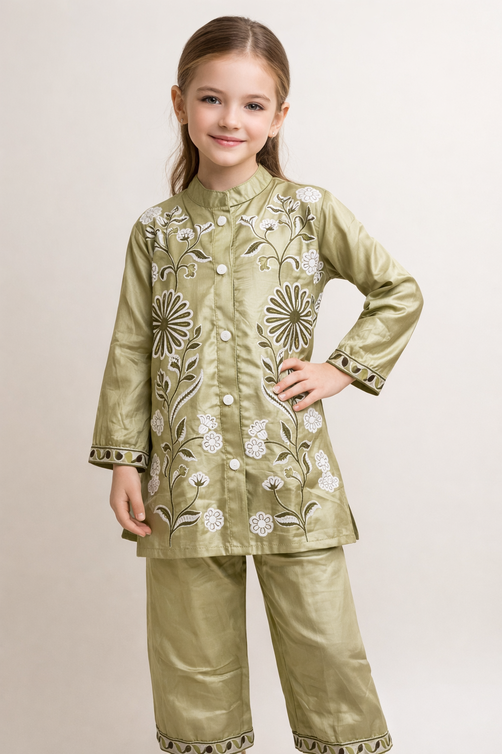 Cotton Embroidery Kurti Set 1502 Green