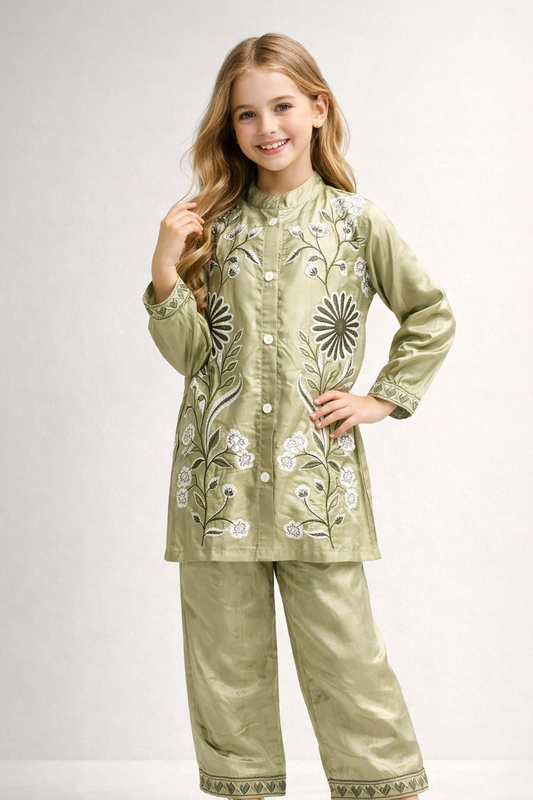 Cotton Embroidery Kurti Set 1502 Green