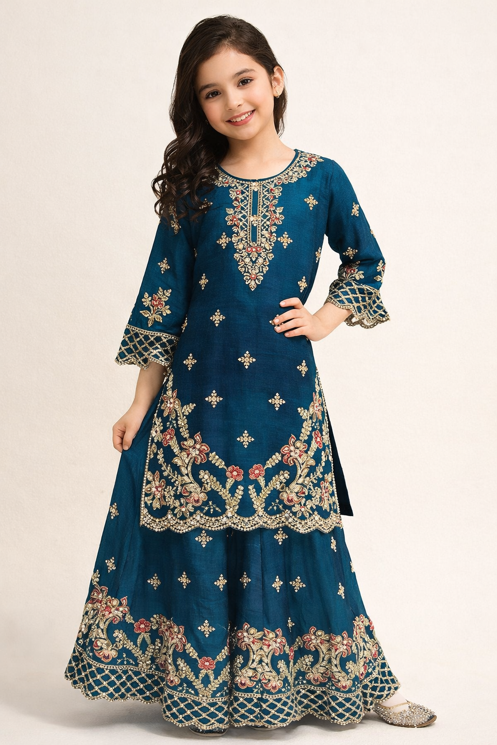 Georgette Hand Work Kurti Plazo Set 4723 Blue