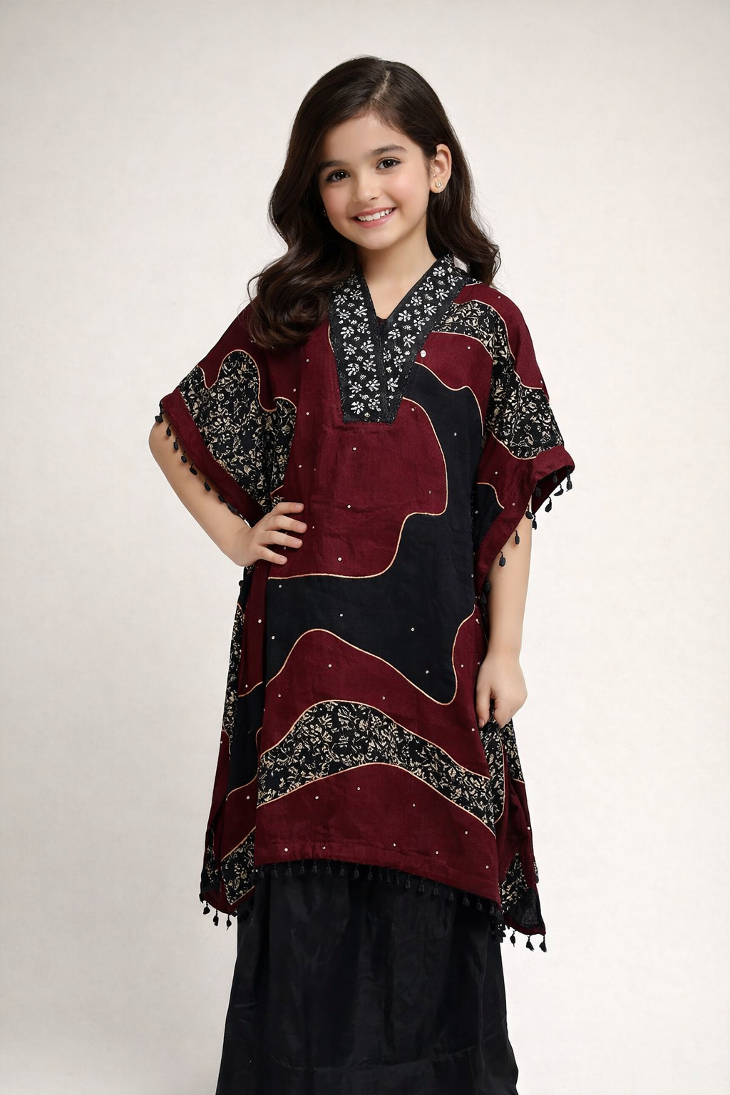 Georgette Printed Kaftan Plazo Set 4885 Maroon