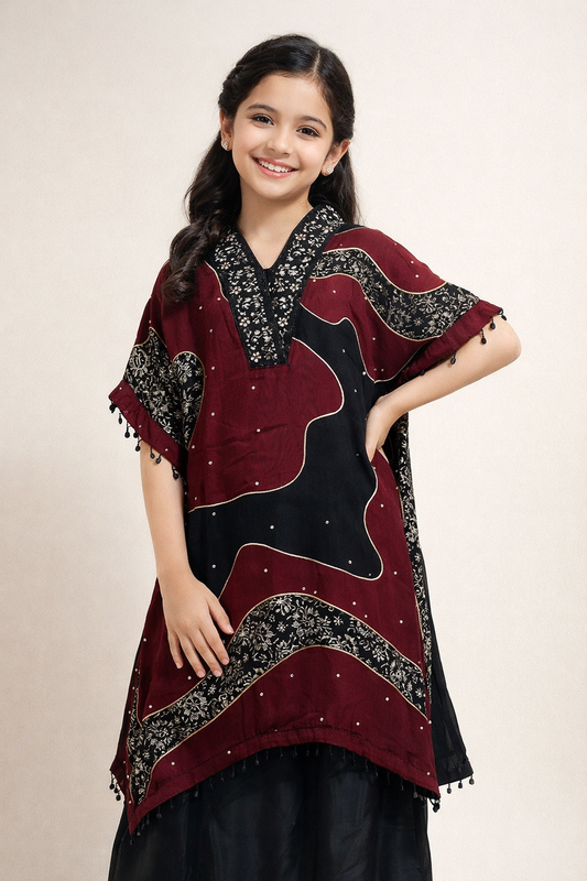 Georgette Printed Kaftan Plazo Set 4885 Maroon