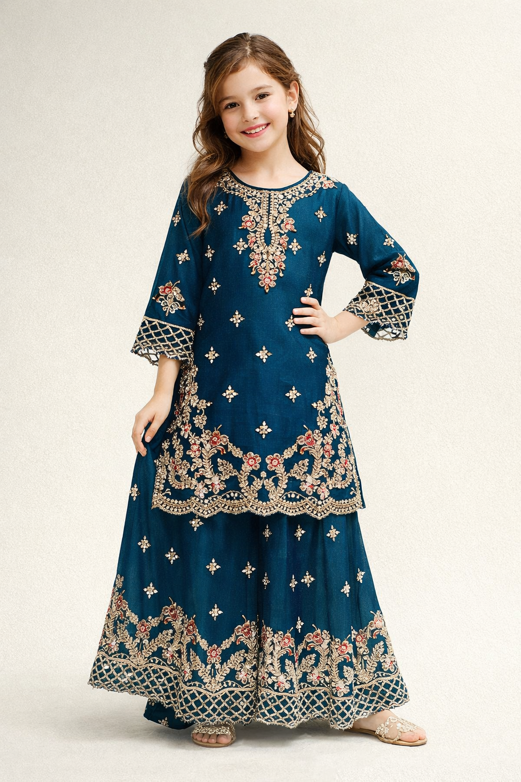 Georgette Hand Work Kurti Plazo Set 4723 Blue