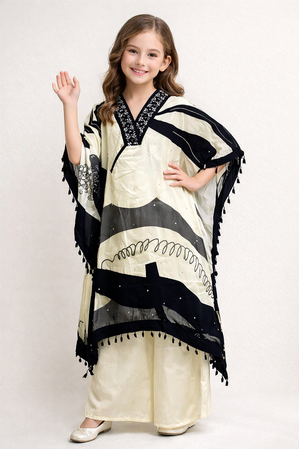 Georgette Printed Kaftan Set 4878 White