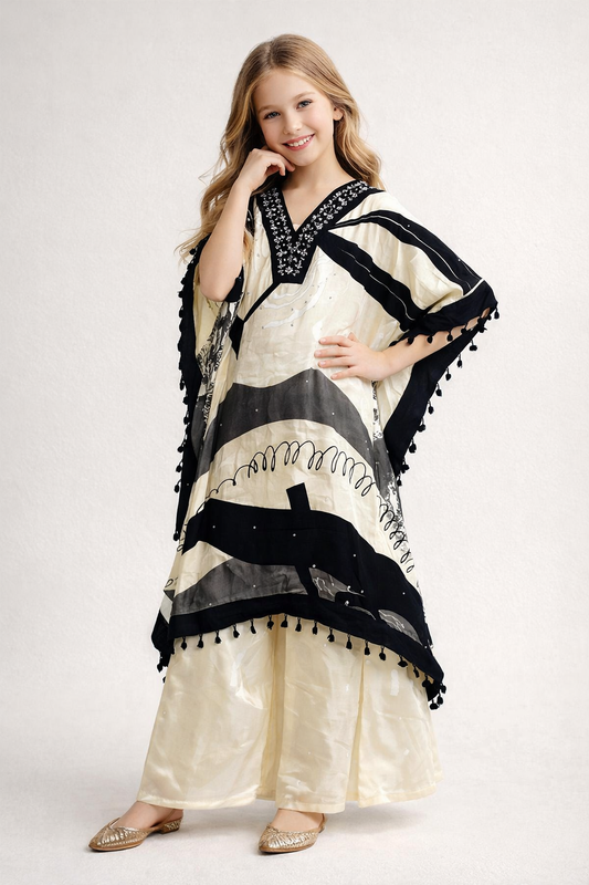 Georgette Printed Kaftan Set 4878 White