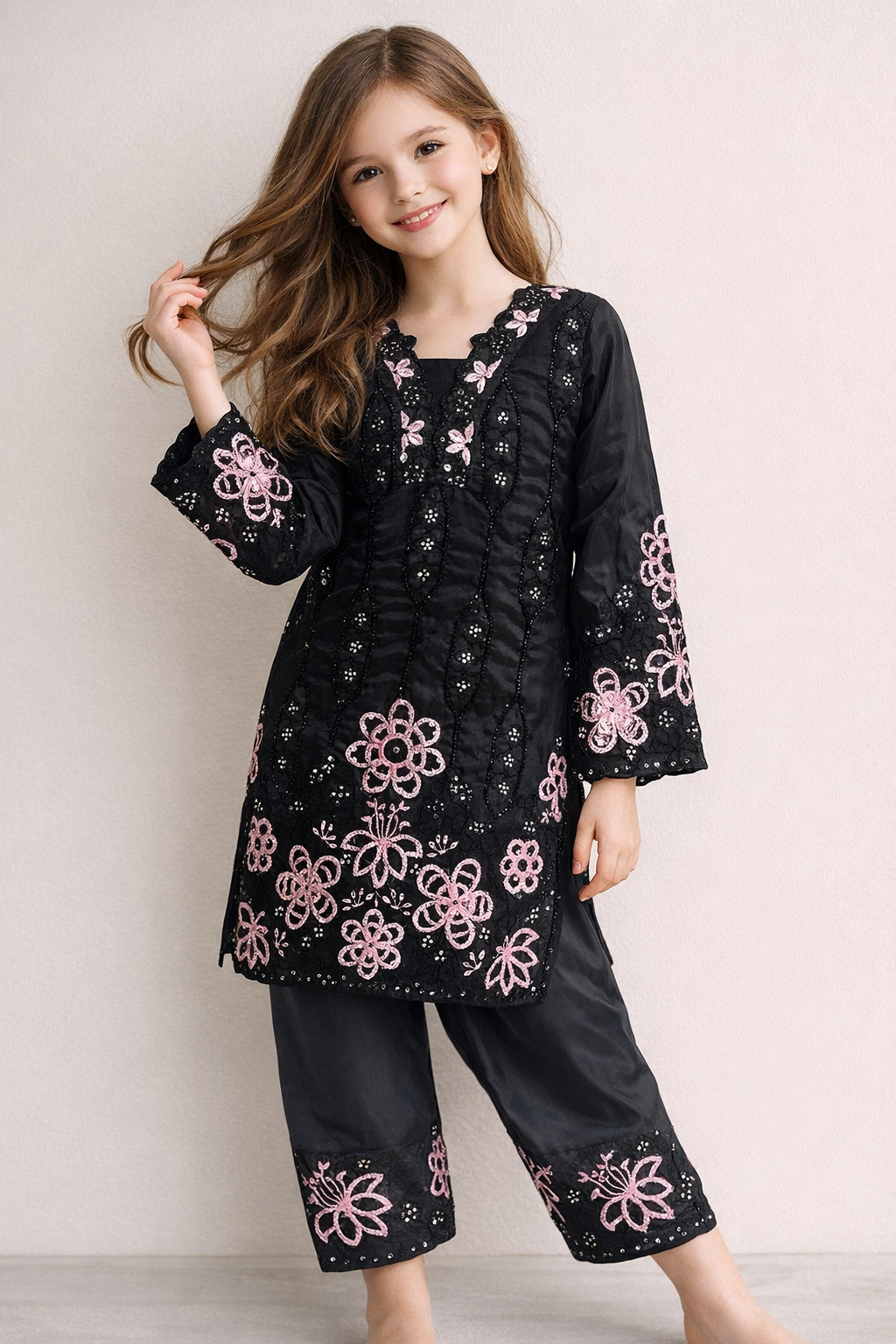 Satin Embroidery Farshi set 4849 Black