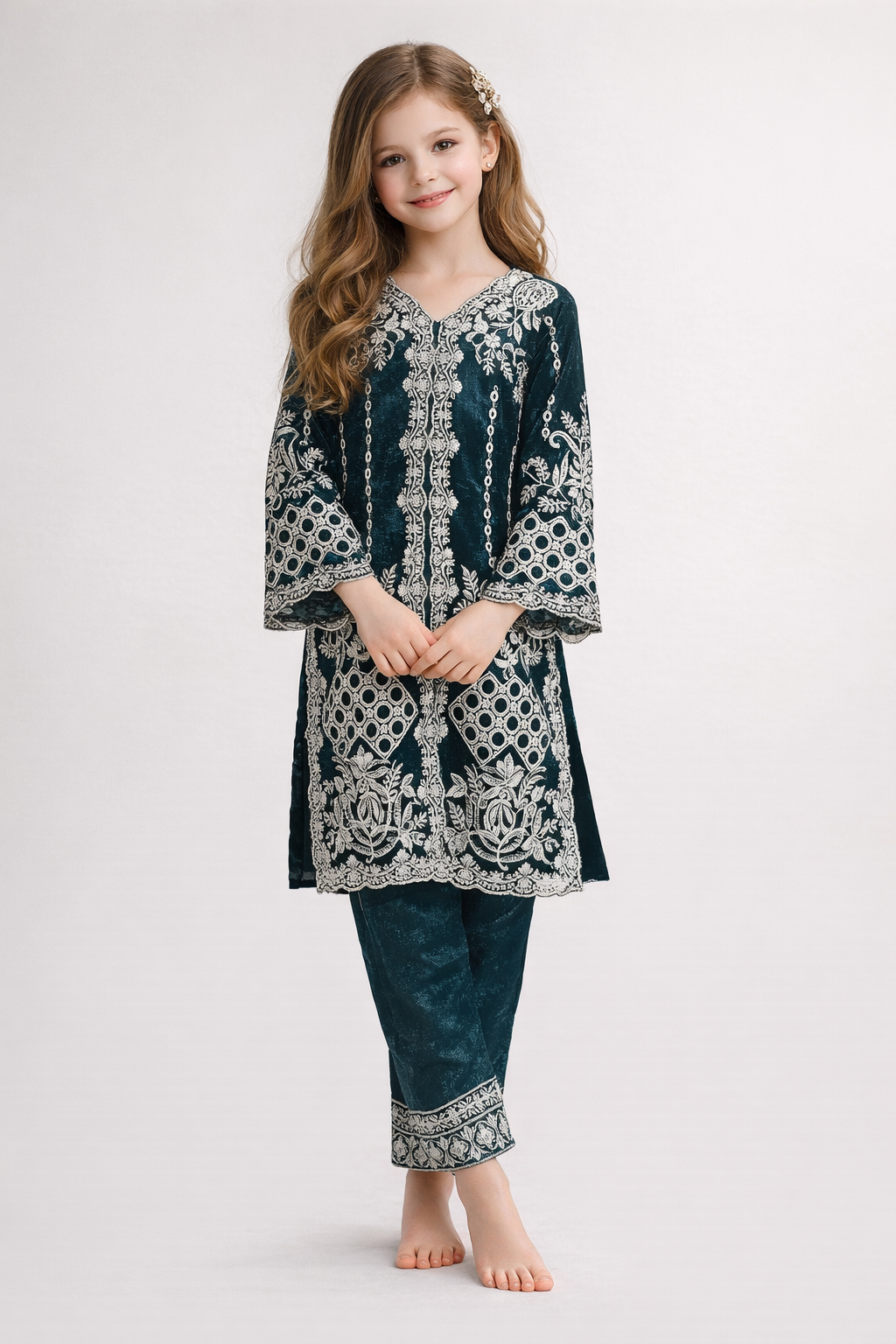 georgette Embroidery Kurti Set 1427 Green