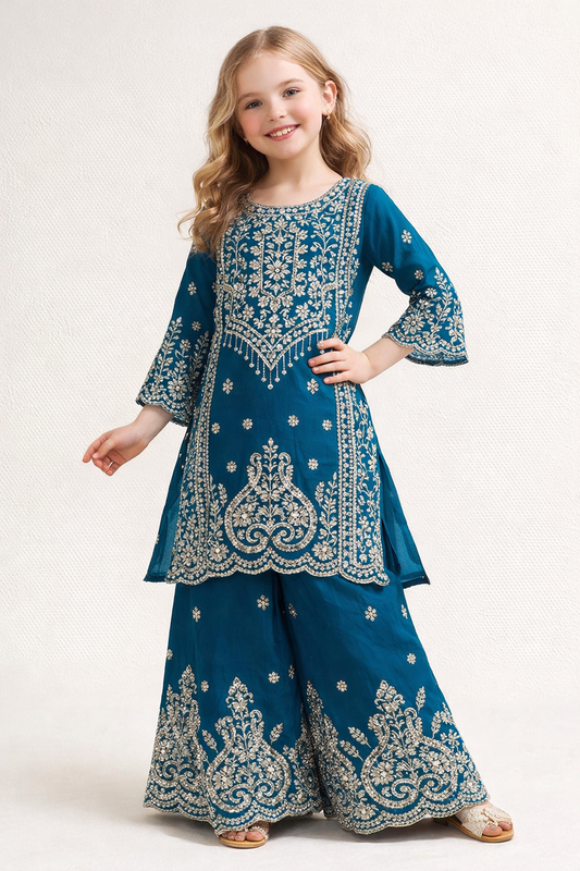 Georgette Hand Work Plazo Set 3242 Green
