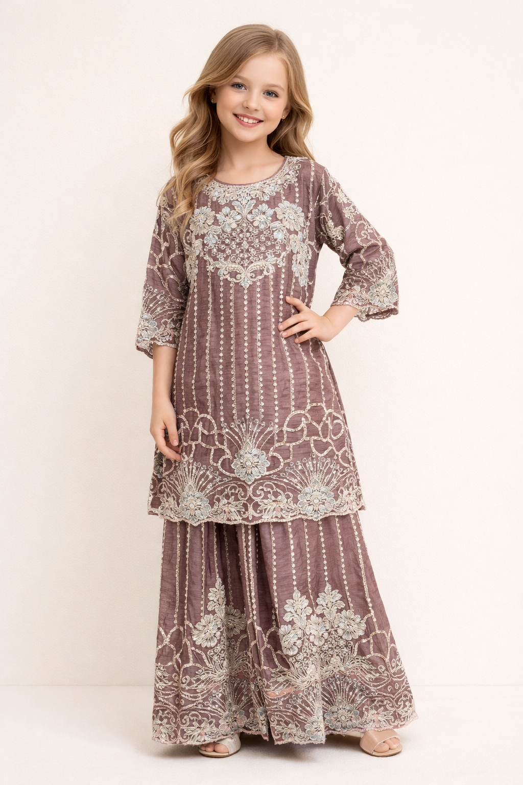 Georgette Hand Work Plazo Set 4846 Pink