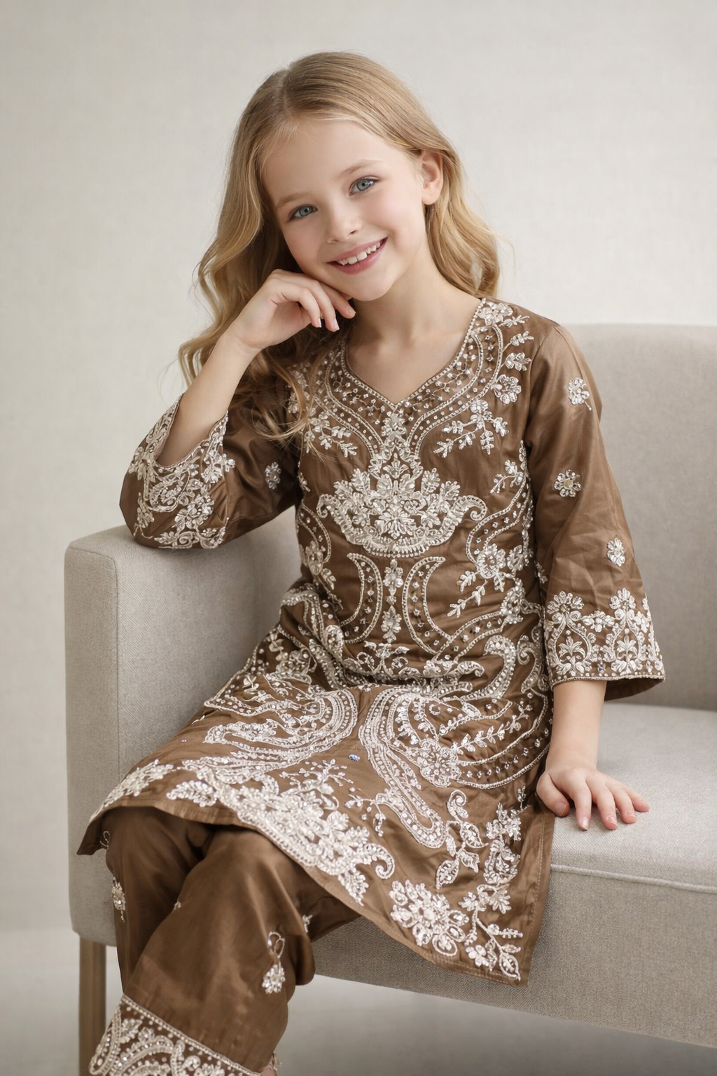 Georgette Embroidery Kurti Set 4838 Brown