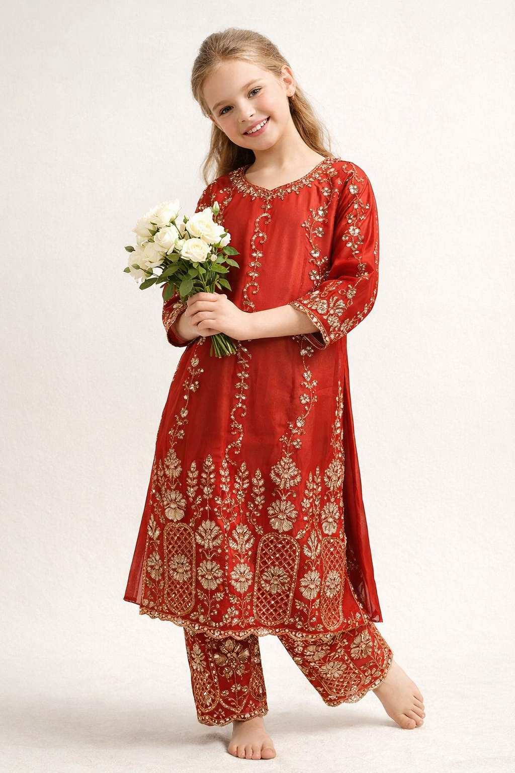 Georgette Hand Work Kurti Set 1646 Orange