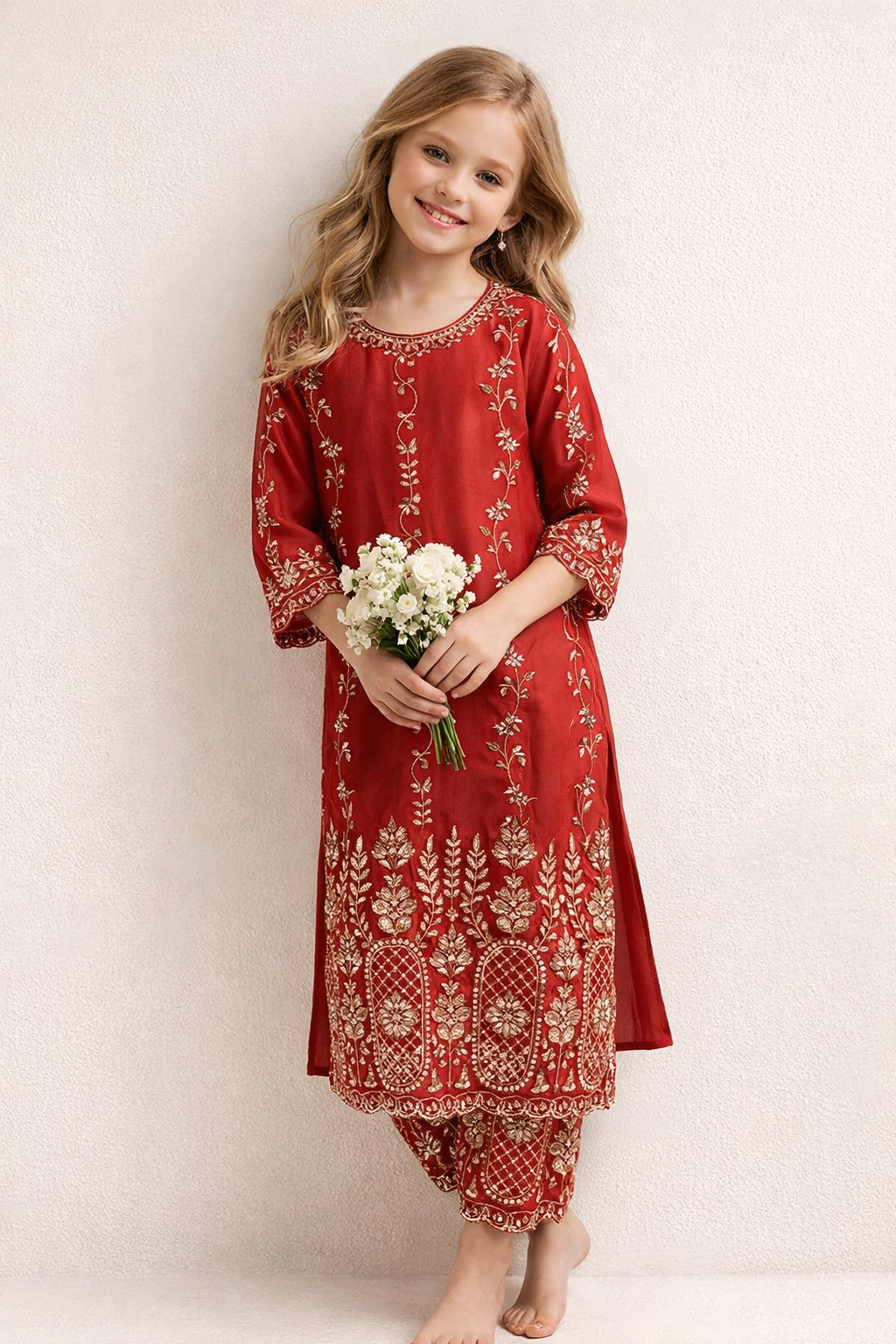 Georgette Hand Work Kurti Set 1646 Orange