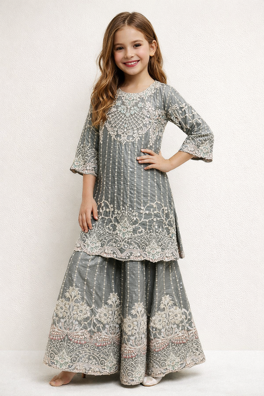 Georgette Hand Work Plazo Set 4846 grey