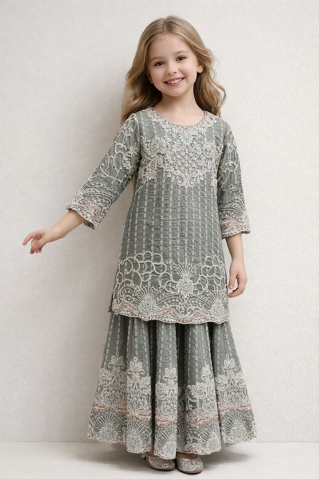 Georgette Hand Work Plazo Set 4846 grey