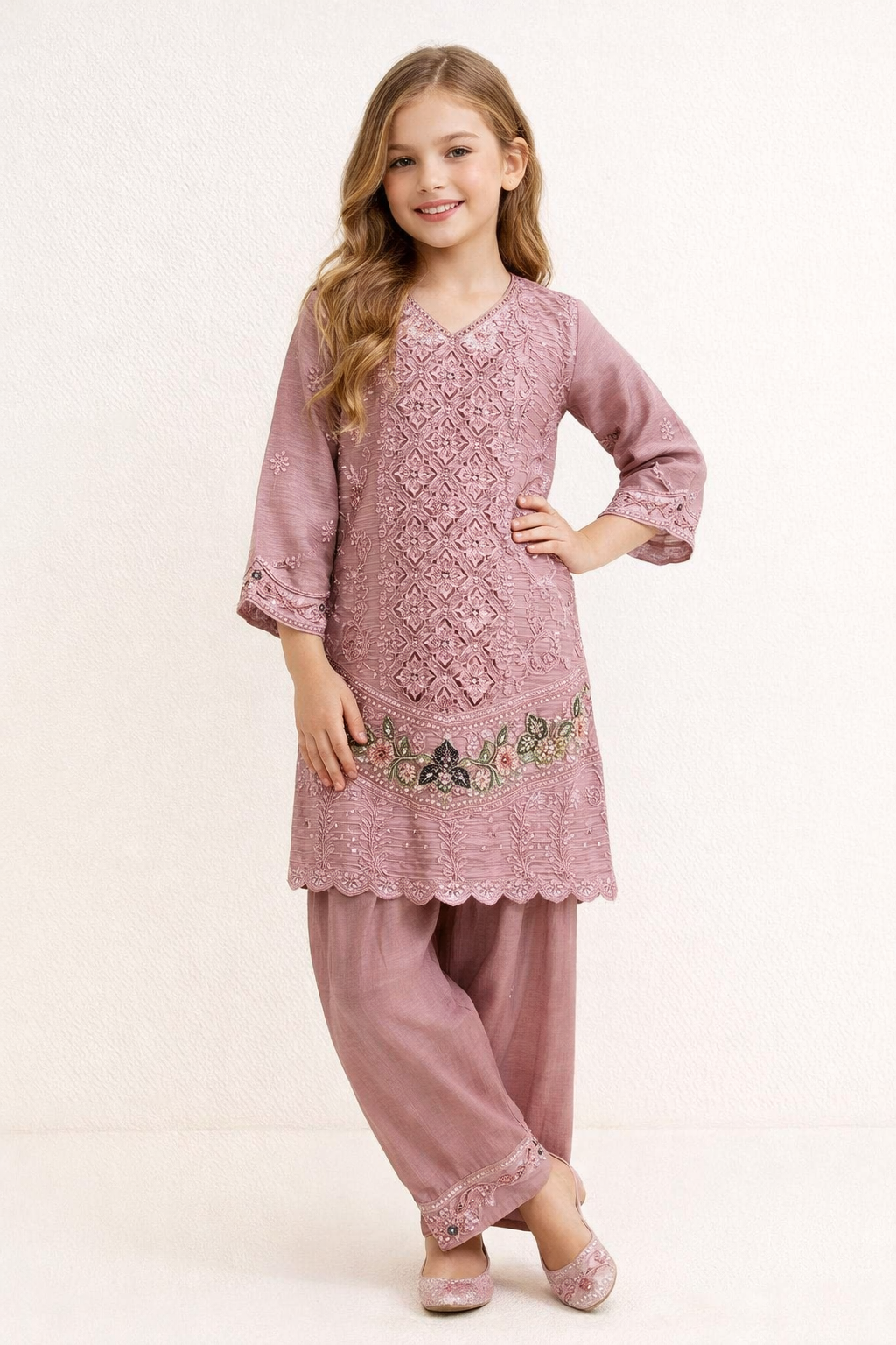 Georgette Cut Work Farshi Set 4874 Pink