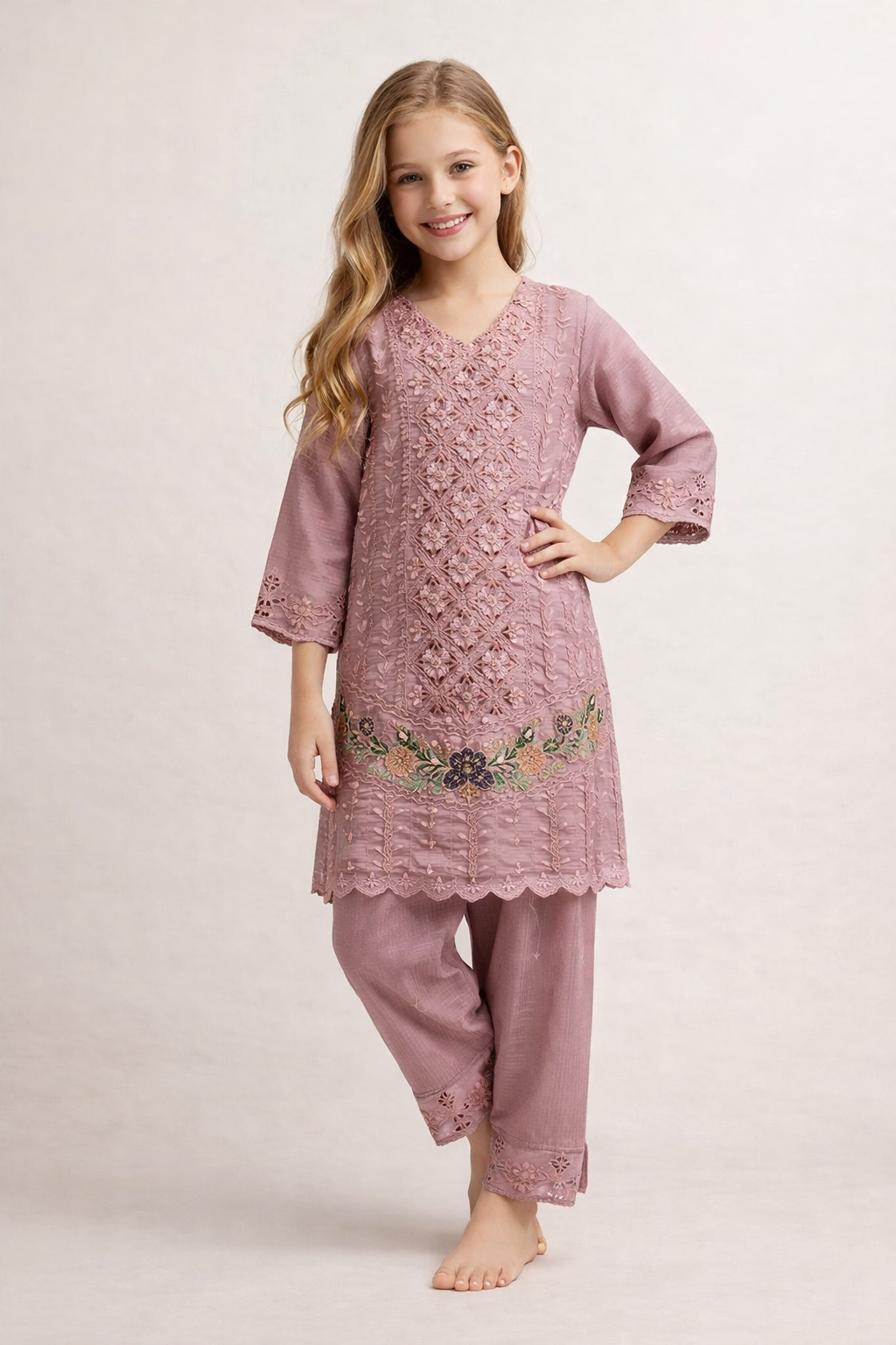 Georgette Cut Work Farshi Set 4874 Pink