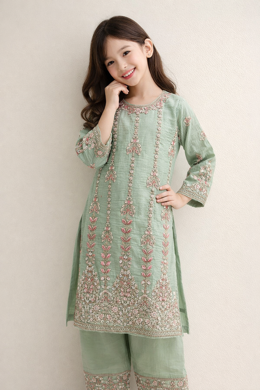 Georgette Hand Work Farshi Set 4699 Green