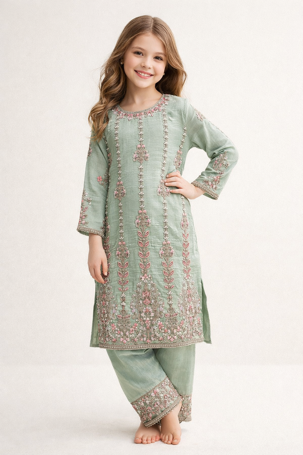 Georgette Hand Work Farshi Set 4699 Green