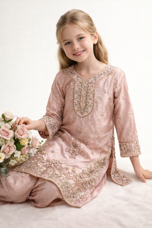 Georgette Hand Work Plazo Set 1654 Peach