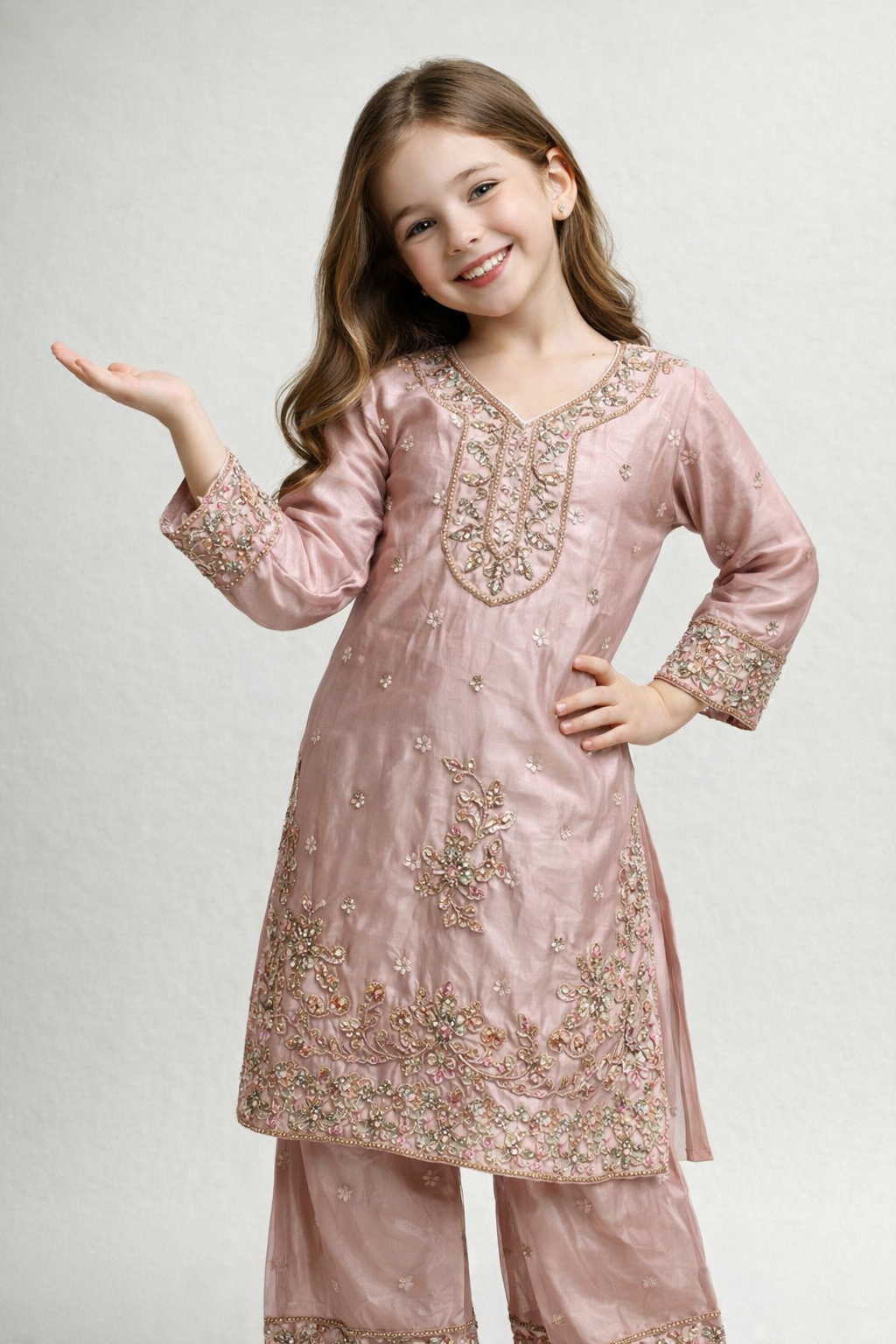 Georgette Hand Work Plazo Set 1654 Peach