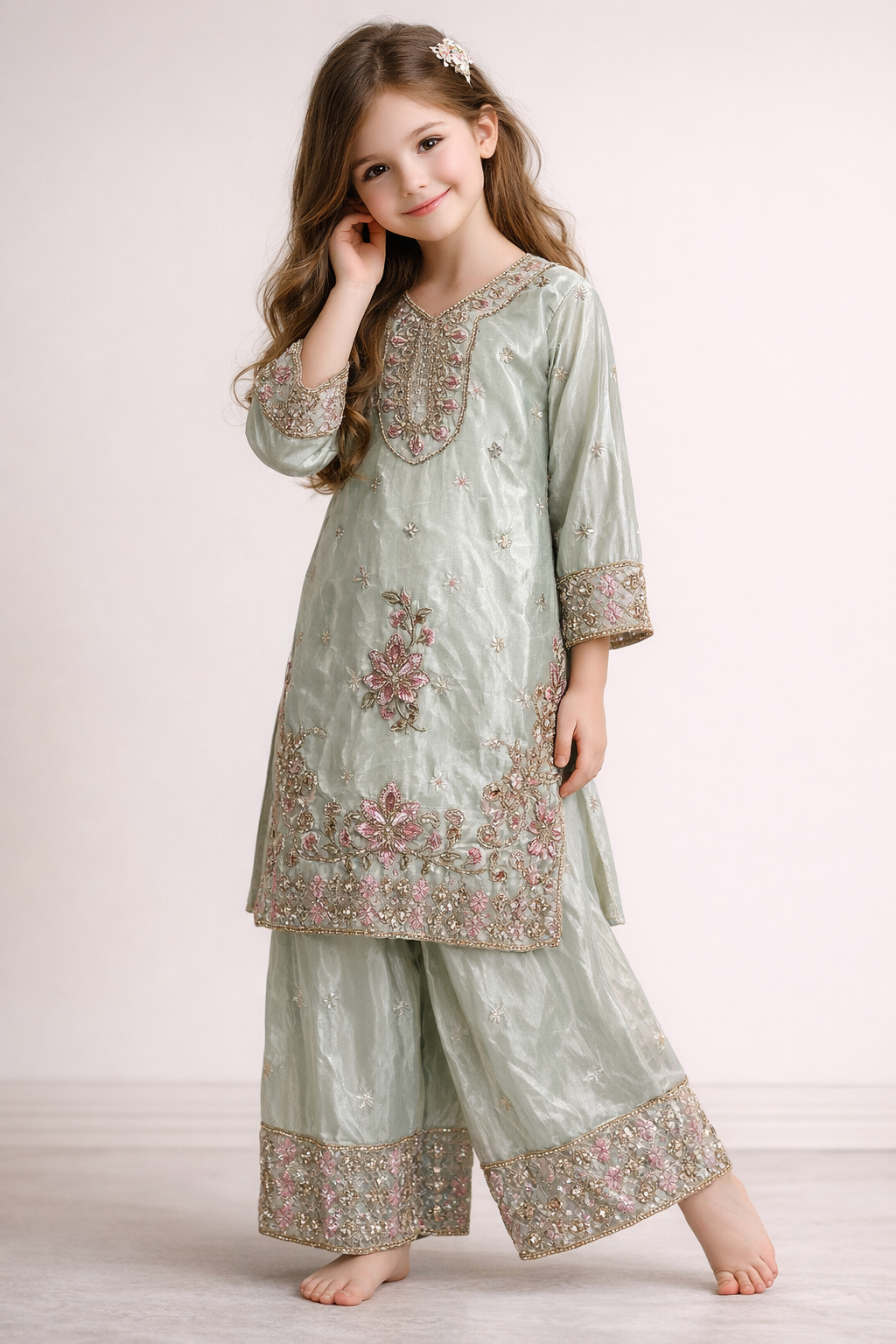 Georgette Hand Work Plazo Set 1654 Green