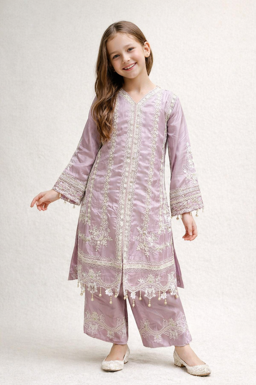 Satin Embroidery Kurti Set 1432 Purple