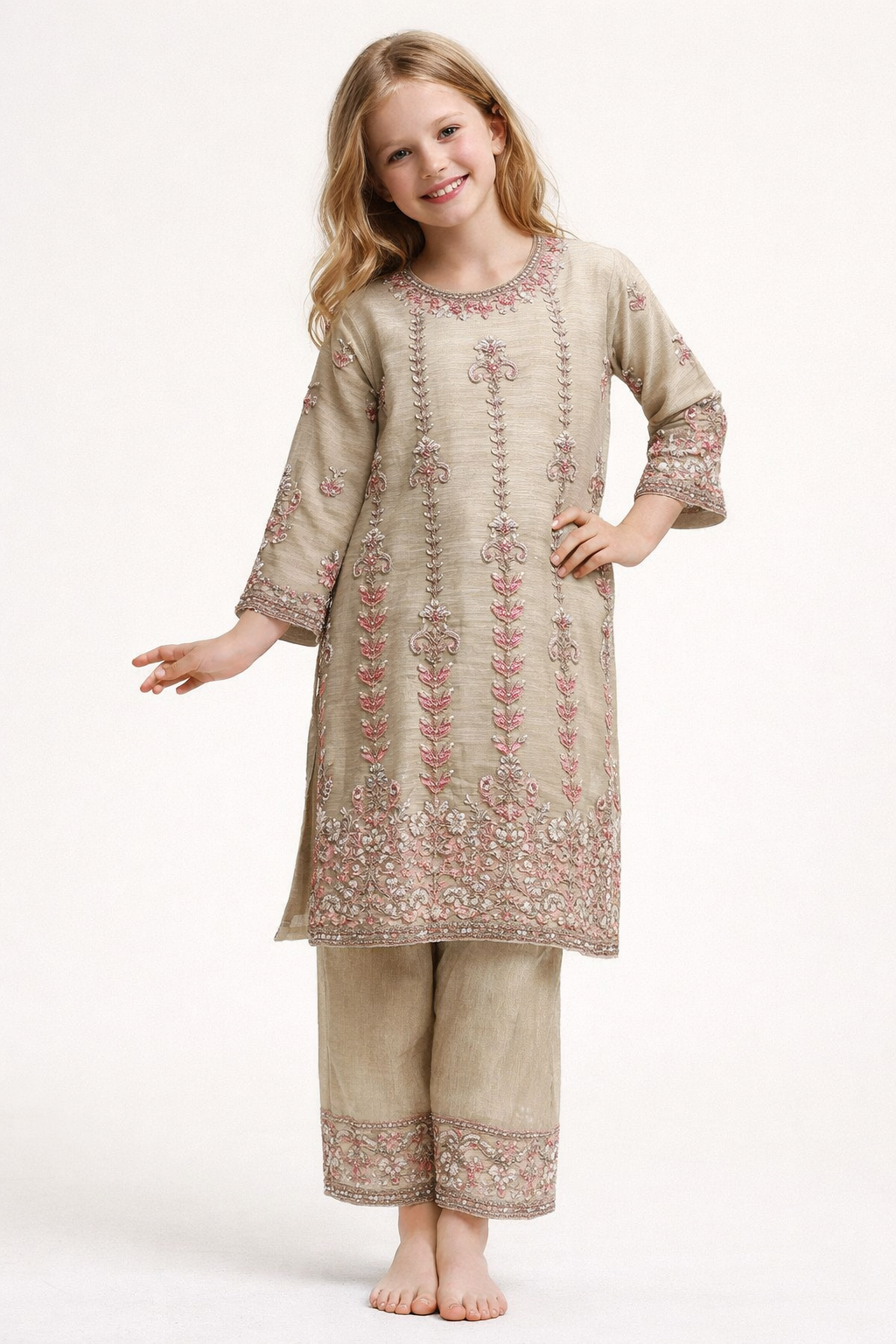 Georgette Hand Work Farshi set 4699 beige
