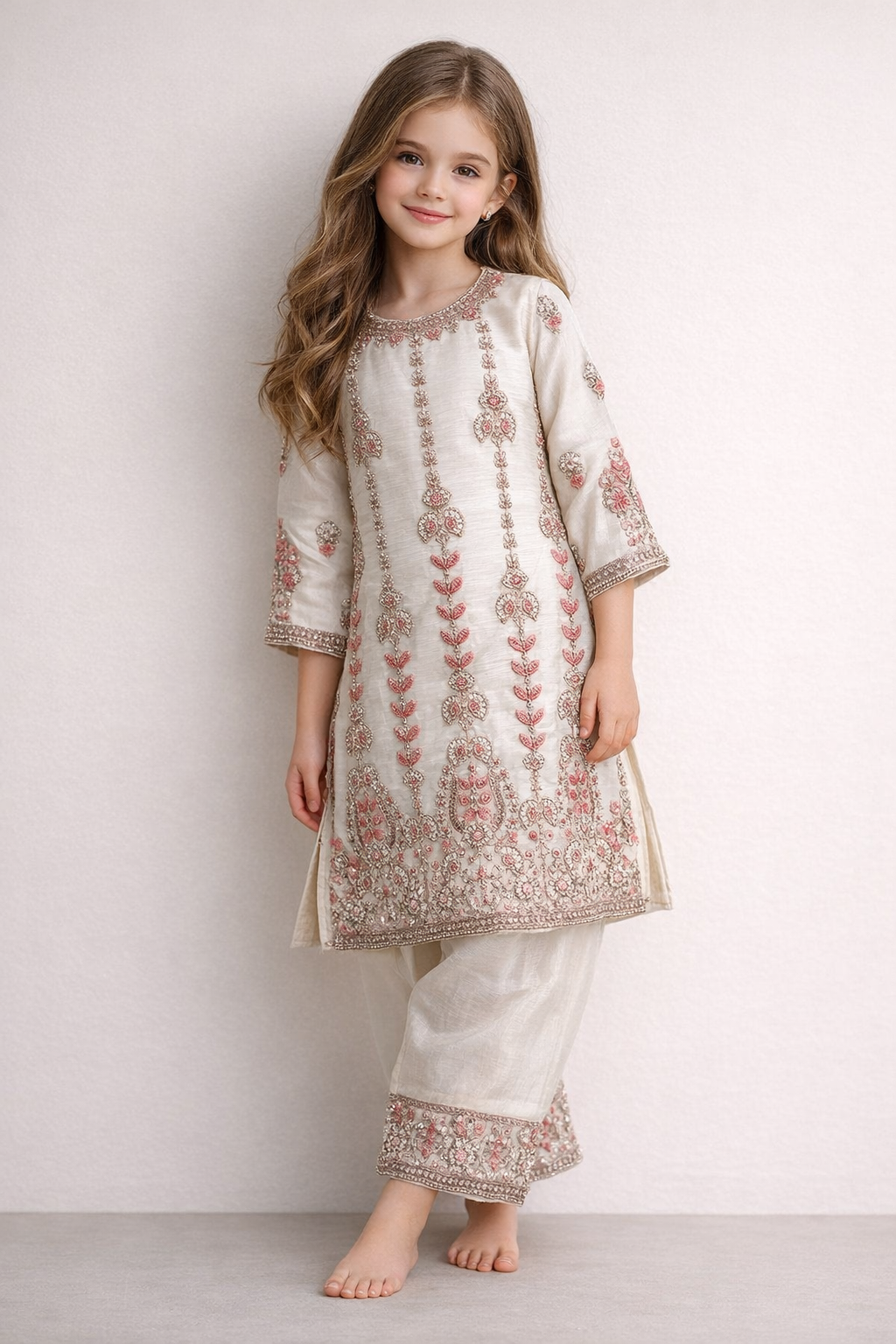 Georgette Hand Work Farshi set 4699 White