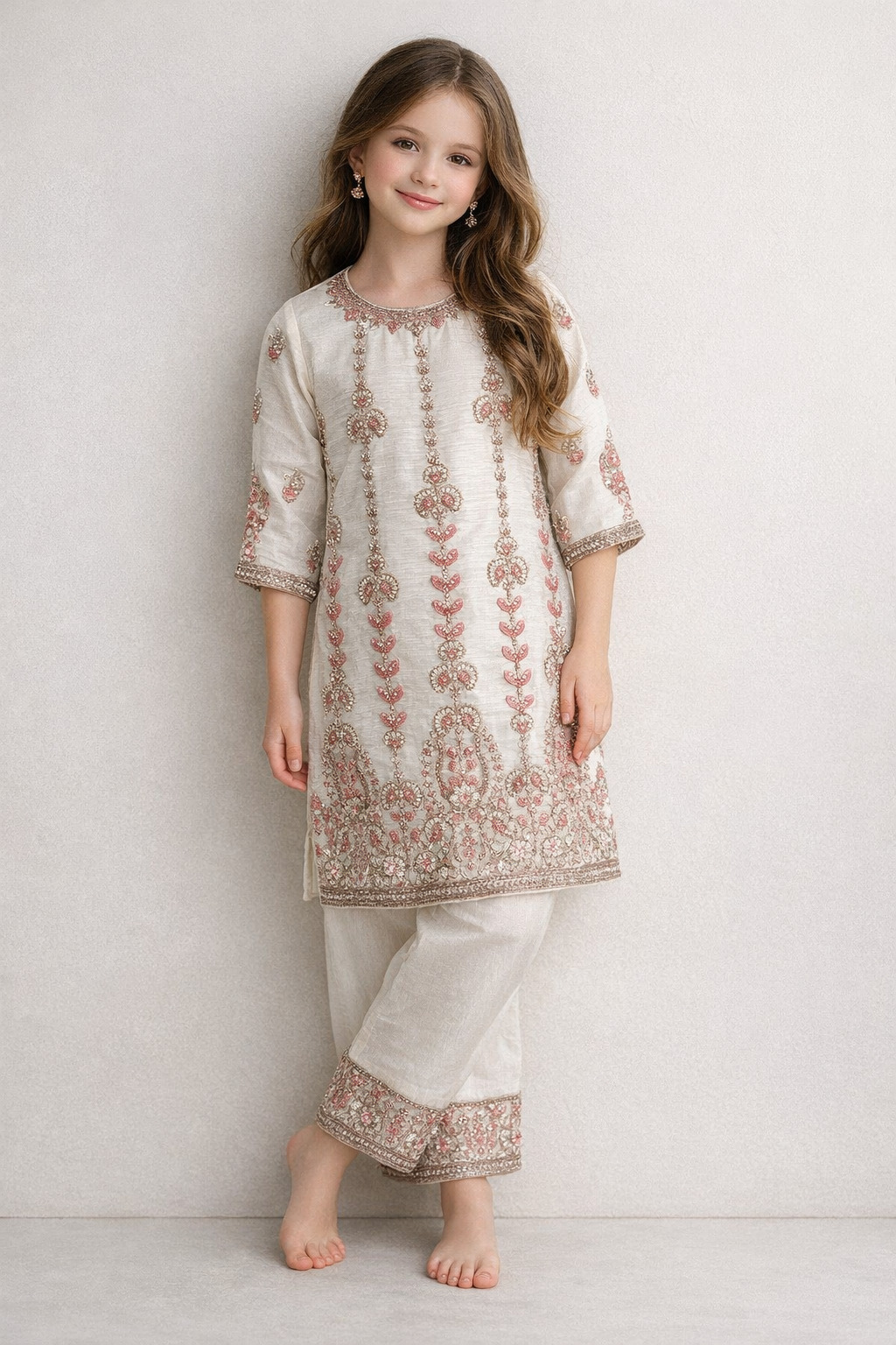 Georgette Hand Work Farshi set 4699 White