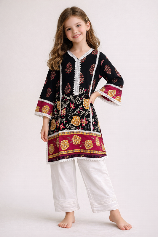 Cotton Printed Kurti Set 1505 Black