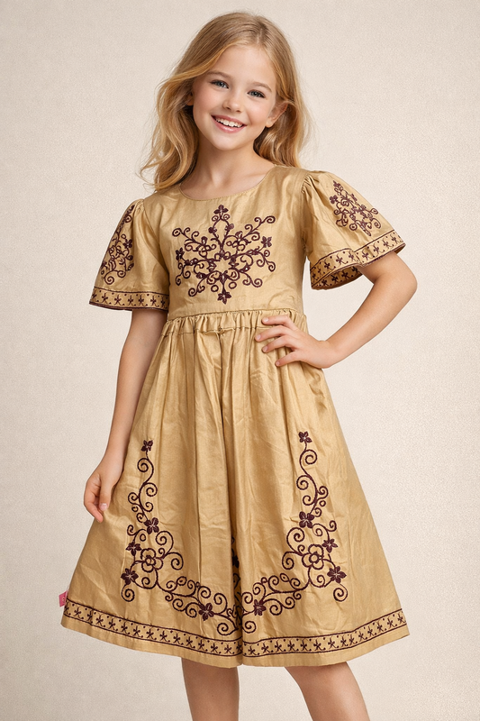 Cotton Embroidery Frock 1148 Beige