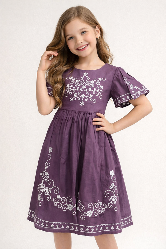 Cotton Embroidery Frock 1147 Purple