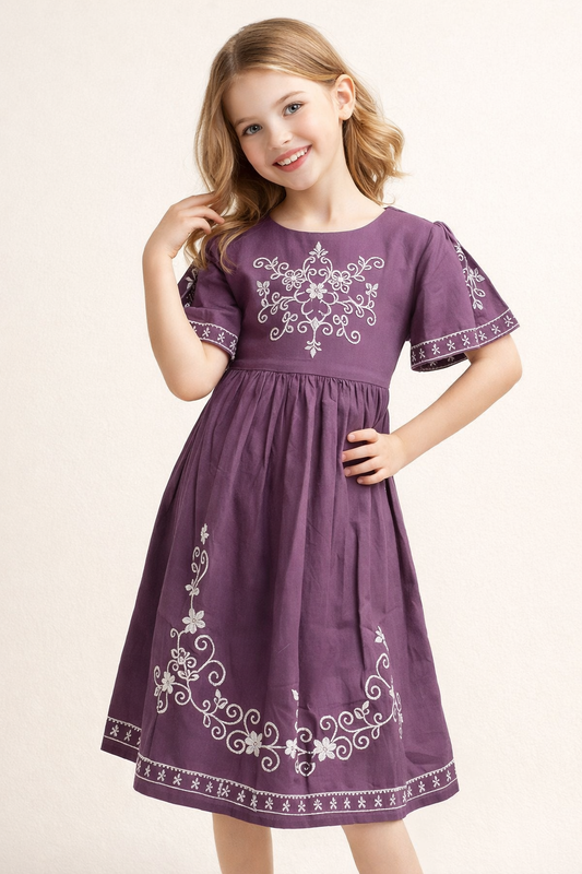 Cotton Embroidery Frock 1147 Purple