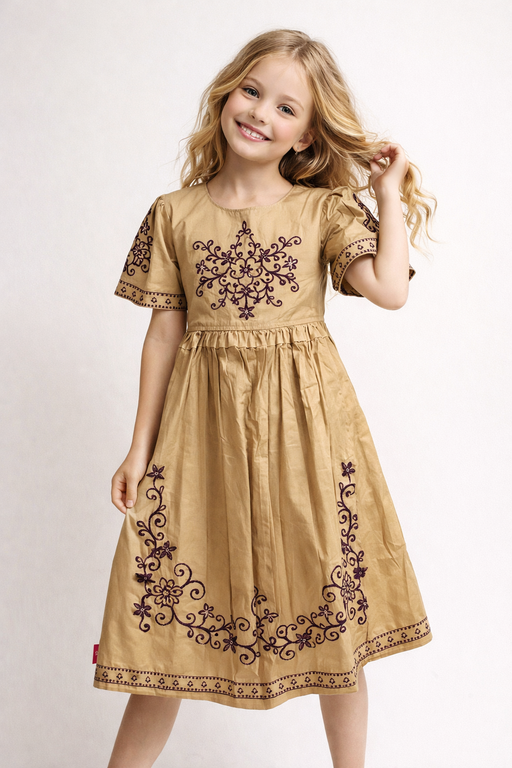 Cotton Embroidery Frock 1148 Beige