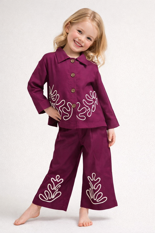 Cotton embroidery Cord Set 1110 Wine