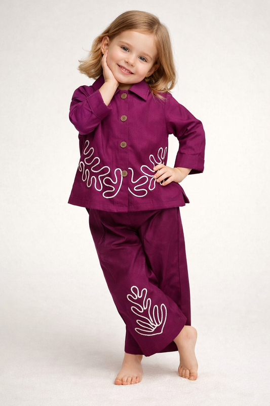 Cotton embroidery Cord Set 1110 Wine